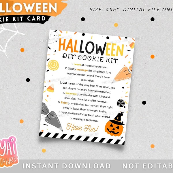 Halloween DIY Cookie Kit Instructions Card, DIY Cookie Kit Card, Halloween Cookie Kit Card, Cookie Kit Instructions
