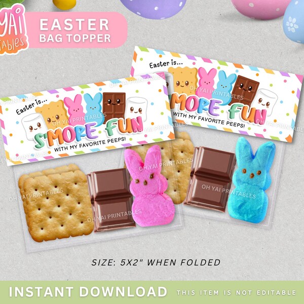 5" Easter S'mores Bag Topper, Printable  Easter Bag Topper, Class Easter Favor Bag Topper, 5x2" Easter Treat Bag Topper