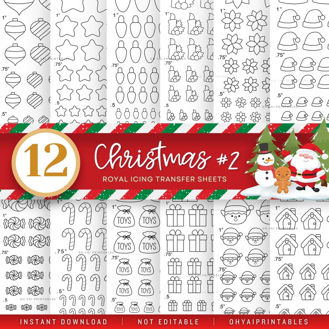 Christmas Royal Icing Transfer Sheets, Set of 12, Royal Icing Templates Christmas Royal Icing Transfer Sheets, Set of 12, Royal Icing Templates