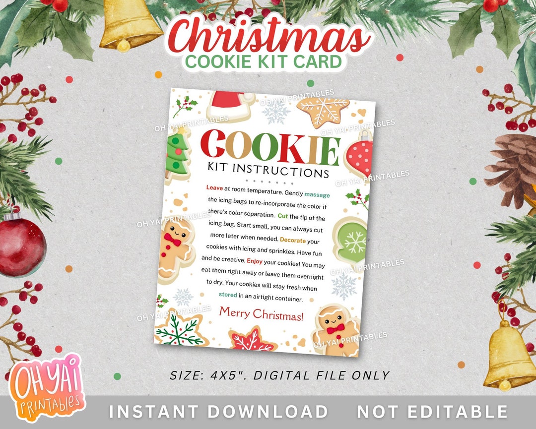 Christmas DIY Cookie Kit Instructions Card, Printable DIY Cookie Kit