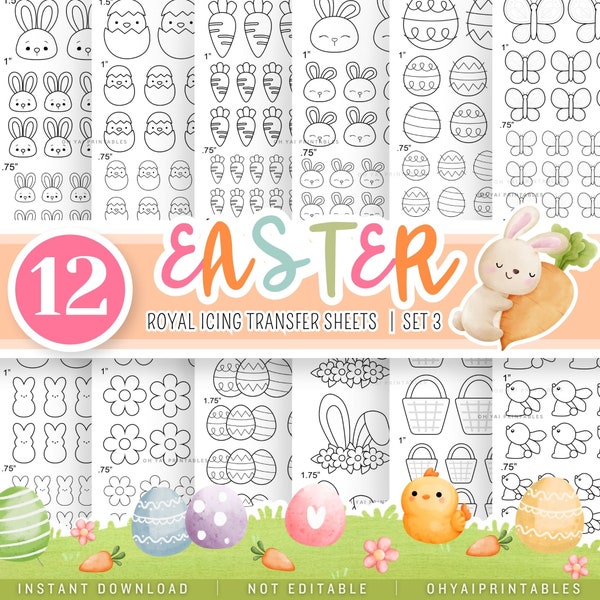 Easter Royal Icing Transfer Sheets, Set of 12, Royal Icing Templates, Printable RI Transfer Sheets, Royal Icing Transfer Sheets BUNDLE