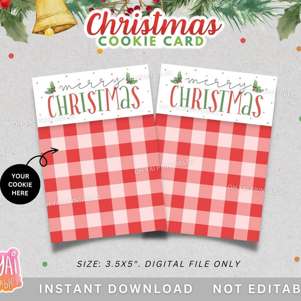 Christmas Cookie Card, Christmas Cookie Backer, Christmas Mini Cookie Card, Santa Cookie Card, Gingham Background