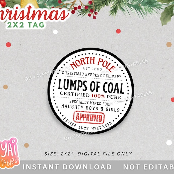 Lumps of Coal Tag, Coal Tag, Lumps of Coal Treats Tag, Christmas Coal Tag, Printable Coal Tag, Printable Lumps of Coal Tag