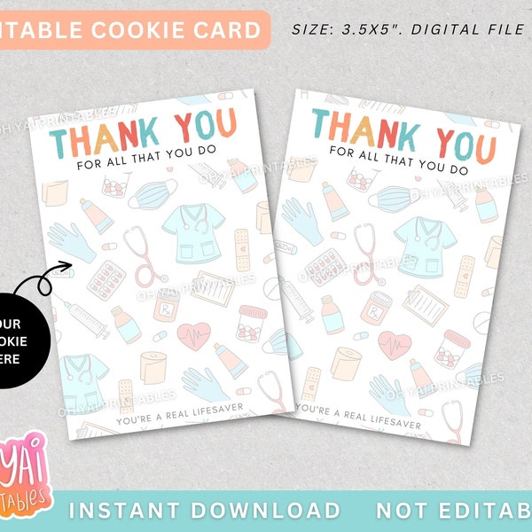 Nurse Thank You Cookie Card, Printable Nurse Cookie Card, Mini Cookie Card, Nurse Week Card, Nurse Cookie Card, Nurse Gift Card