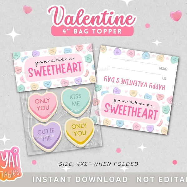 Printable Valentine Bag Topper, 4" Valentine's Day Bag Topper, Valentine's Day Bag Topper, 4x2 Bag Topper, Valentine Treat Bag Topper