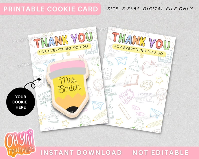 Teacher Appreciation Cookie Card Printable Teacher - Etsy