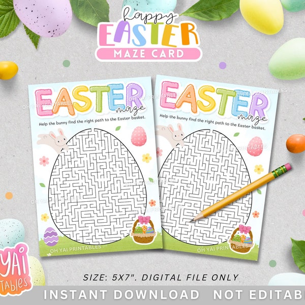 Printable Easter Maze, 5x7 Easter Maze Card, Easter Egg Maze, Easter Maze Class Favor Card, Easter Maze Pencil Card