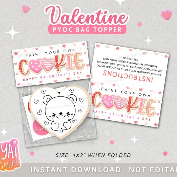 Valentine PYO Bag Topper, 4x2 Bag Topper, Printable Valentine Bag Topper, PYO Cookie bag topper, Valentine's Day Bag Topper