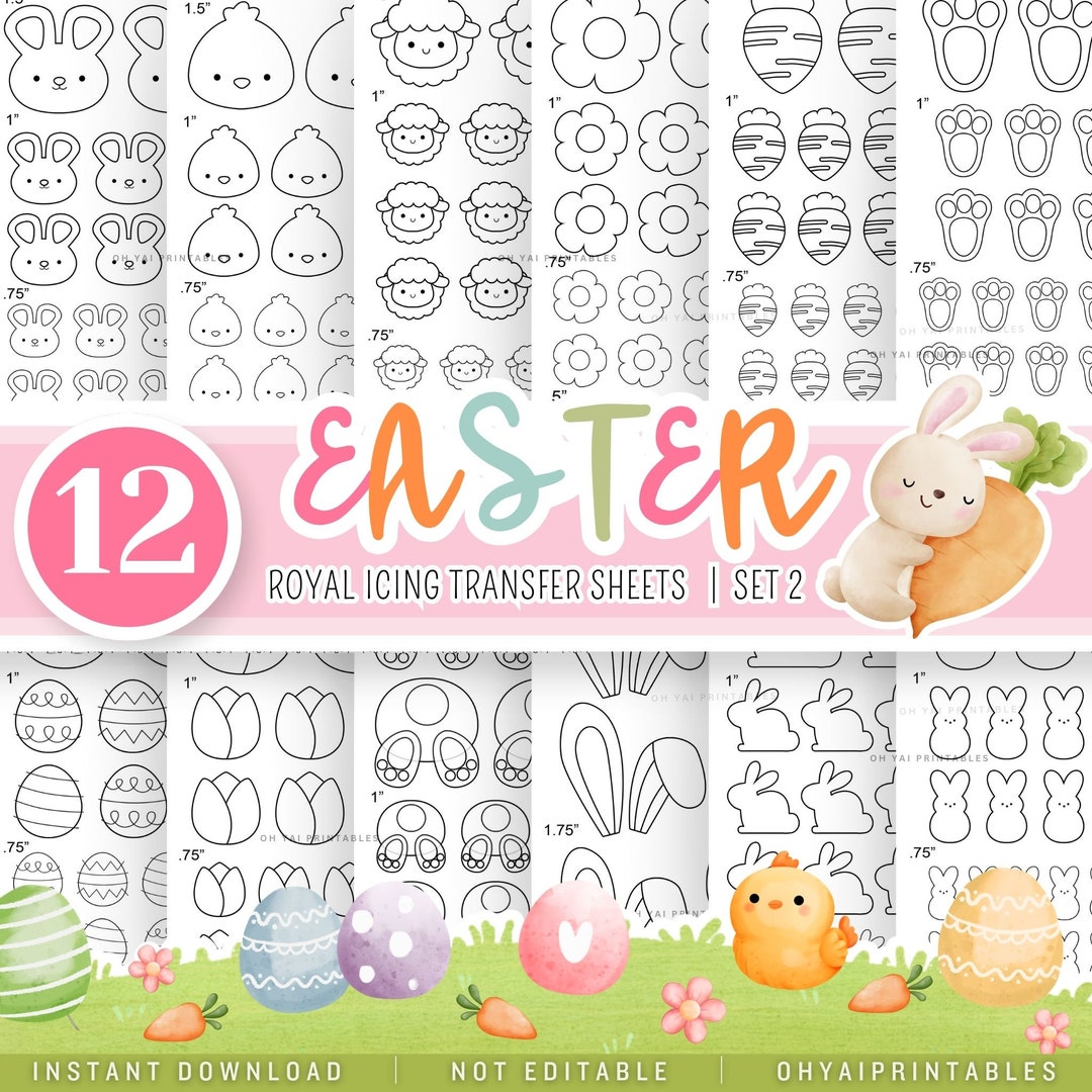 Easter Royal Icing Transfer Sheets, Set of 12, Royal Icing Templates ...