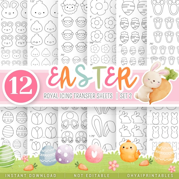 Ostern Royal Icing Transfer Sheets, 12er-Set, Royal Icing Transfer Sheets, bedruckbare RI Transfer Sheets, Royal Icing Transfer Sheets BUNDLE