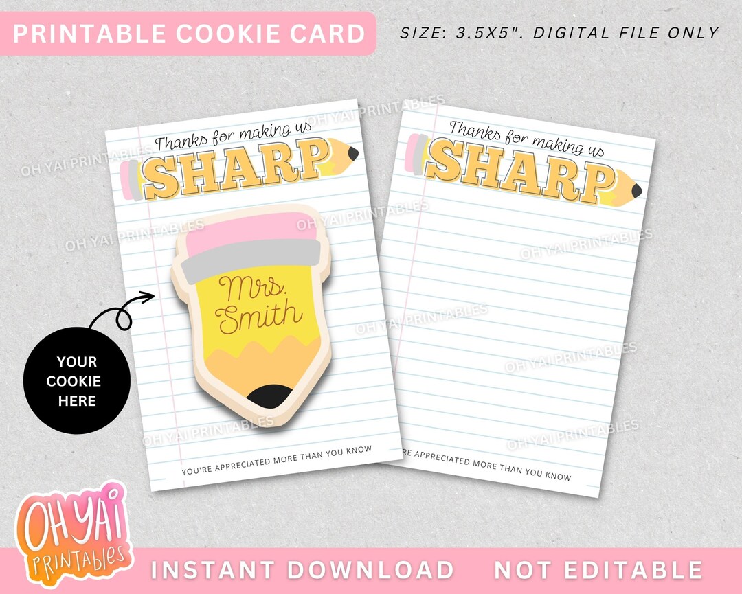 Teacher Appreciation Cookie Card Printable Teacher - Etsy
