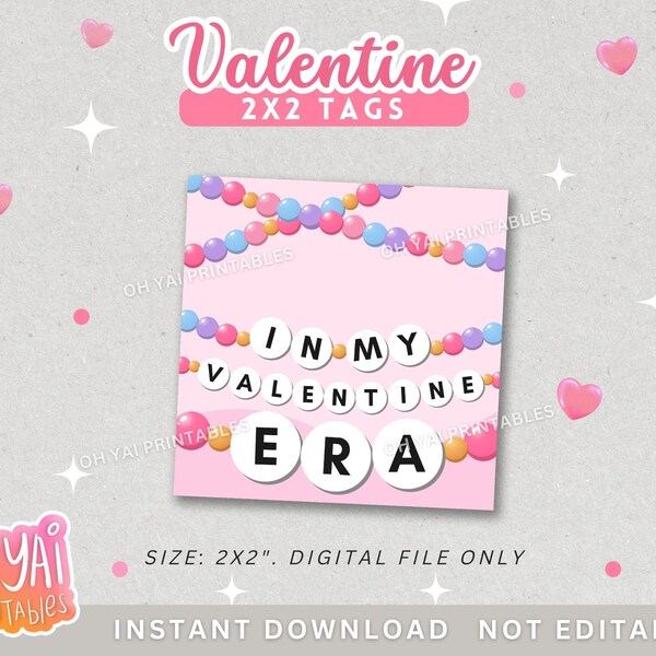 Valentine Tag, Valentine Era Tag, Valentine Cookie Tag, Printable Valentine's Day Tag, Valentine's Day Favor Tag, Friendship Bracelet Tag