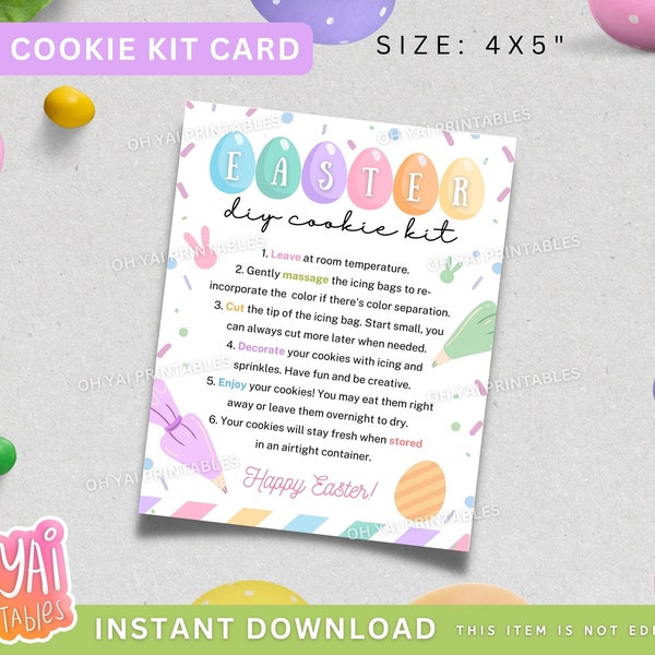 Easter DIY Cookie Kit Card, DIY Cookie Kit Card, Cookie Kit Card, DIY Cookie Kit Instruction Card, Cookie Kit Instruction Card