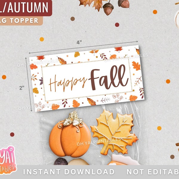 Fall Topper, Fall Cookie Bag Topper, 4x2 Bag topper, Printable Fall Topper, Thanksgiving Bag Topper, Printable Bag Topper, Pumpkin Topper