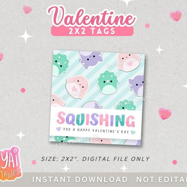 Valentine Tag, Squishing You Tag, Printable Valentine's Day Tag, Valentine's Day Favor Tag, Mallows Tag, Pink