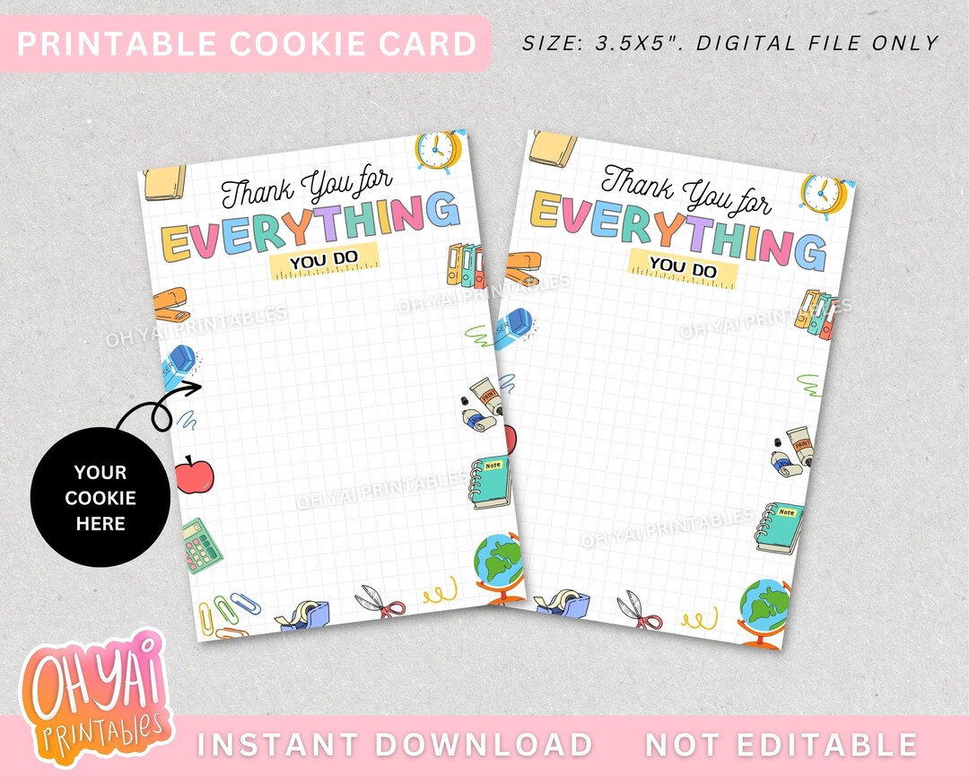 Teacher Appreciation Cookie Card Printable Teacher - Etsy