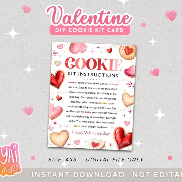 Valentine DIY Cookie Kit Instructions Card, Printable DIY Cookie Kit Instructions Card, DIY Cookie Kit Card, Cookie Kit Instructions Card