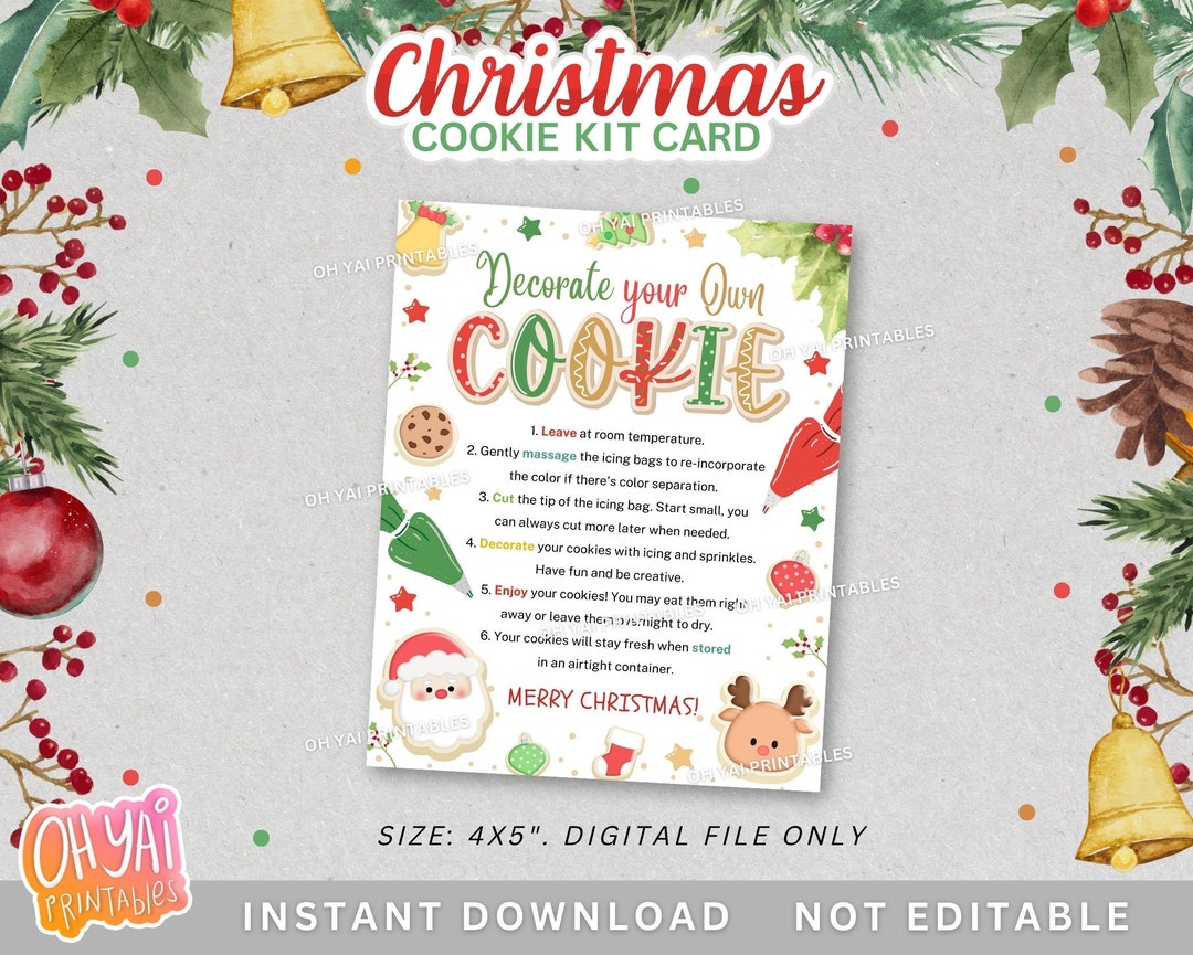 Christmas DIY Cookie Kit Instructions Card, Printable DIY Cookie Kit