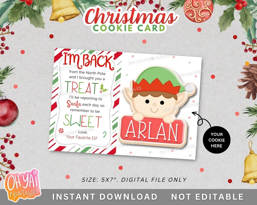 Christmas Cookie Card, Elf Cookie Card, 5x7 Christmas Cookie Card, I'm ...