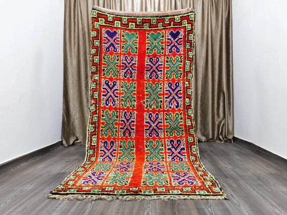 Orange Moroccan Runner Rug, Moroccan Handmade Runner Rug, Authentic Moroccan Rug, Traditional Rug, Boho Rug 4.4x10 Ft 135 X 305 cm .