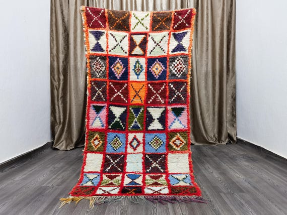 Berber Colorful Runner Rug - Authentic boujaad runner rug - Authentic Moroccan Cotton rug - Berber Runner Carpet 3.1x6.1 Ft / 95X187 cm .