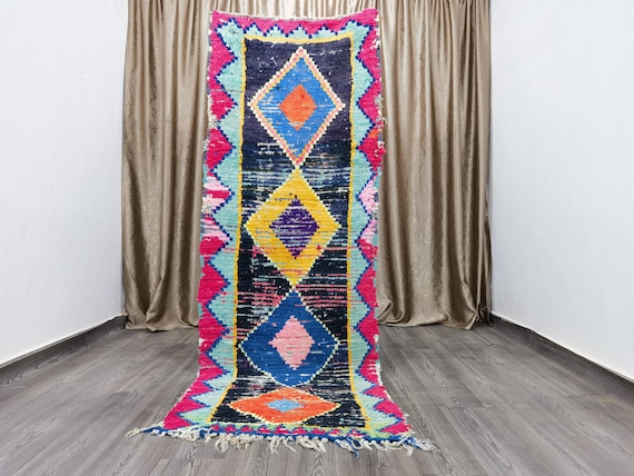 Gorgeous Boujaad Rug  2.8x8.4 Ft - entryway rug indoor - morocco runner rug - Washable Kitchen Rug - kitchen runner rug - Antique rug 70's .