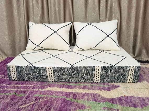 Moroccan Sofa - (140x70x20 cm) Unstuffed Long Floor Cushion + 2 Back Pillows (70x50 cm)