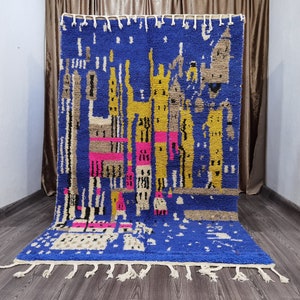 Royal Blue Rug, Amazing Beni Ourain Rug, Abstract Rug, Moroccan Rug Blue , Beni Ourain Blue Rug, Custom Rug, Abstract Multicolored Carpet