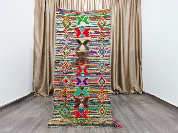 Green Moroccan Runner Rug: Handmade Boho Boujaad Rug (2.8x6.2 Ft)