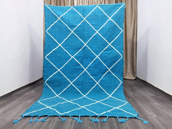 Blue Moroccan Berber Rug: Hand-Knotted Wool, Custom Rug