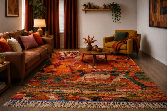 Handmade Orange Moroccan Rug – Boho Berber Area Rug