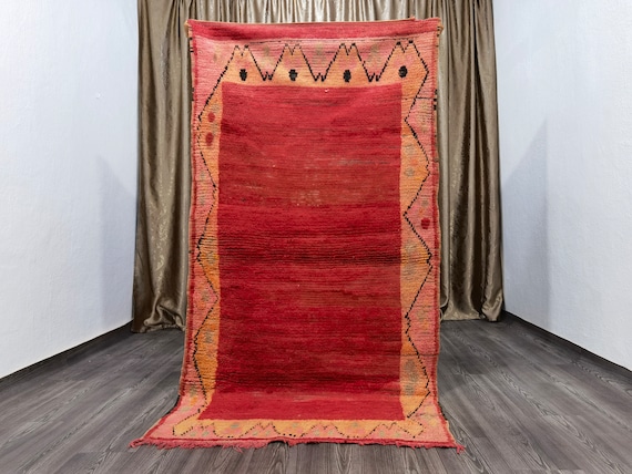 3.6x6.8 ft Moroccan vintage berber runner rug , Red Runner Moroccan , colorful Moroccan vintage rug , colorful area rug , floor area rug .
