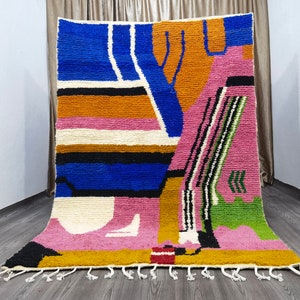 Handmade Boujaad Moroccan Rug, Colorful Vintage Bohemian Decor, Soft Wool Rug, Colorful Boho Decor, Antique Rug, Personalized Wool Area Rug