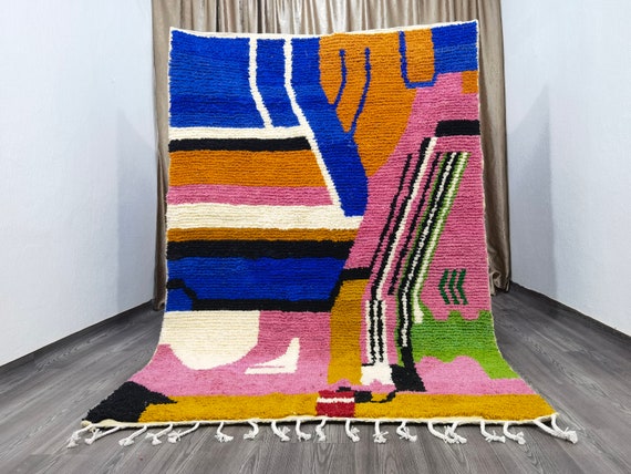 Handmade Boujaad Moroccan Rug, Colorful Vintage Bohemian Decor, Soft Wool Rug, Colorful Boho Decor, Antique Rug, Personalized Wool Area Rug