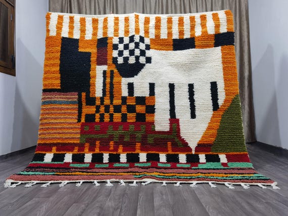 Steel Orange Beni Ourain Rug, Custom Handwoven Moroccan Rug, Handmade Striped Berber Rug, Custom Fabulous Boujad Rug, Authentic Morrocan Rug