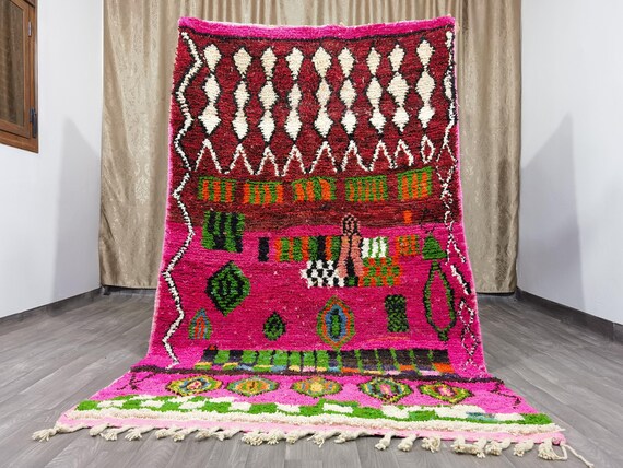 Boujaad Moroccan Pink Rug - Rugs For Living Room - Custom berber rug for living room - Soft Area Rug - Handmade Wool Carpet - Abstract Rug