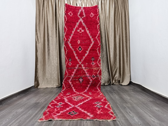 GORGEOUS MOROCCAN RUG - Berber Carpet Runner - Authentic Red Rug - boujaad rugs runner  - Colorful Wool Runner - Vintage Runner 3x12