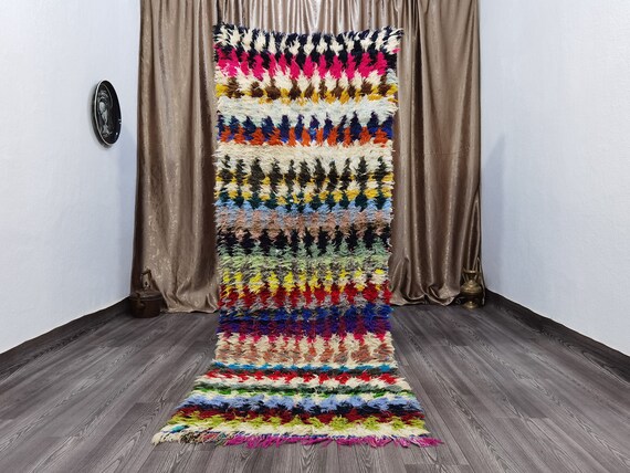 Azilal Runner Rug , handmade moroccan carpet , natural handknit rug , berber runner . berber vintage rugs ,colorful area rug , Unique woven