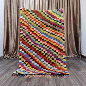 Unique Checkered vintage - Colorful Handwoven Rugs - Moroccan Berber Runner Rug - Old Moroccan Rug -Checkerboard RugSoft Colored Rug -3x6 ft