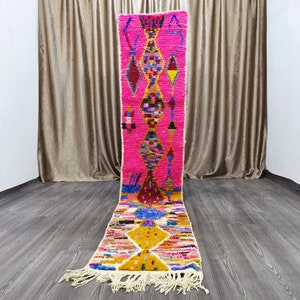 Pink Moroccan Wool Runner Rug, Shaggy Berber Stair Rug