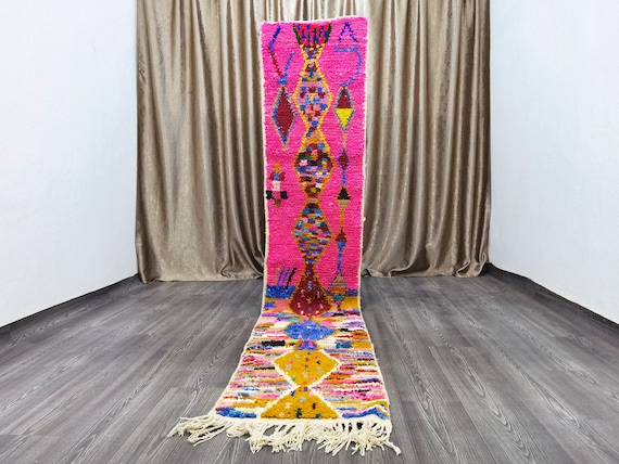 Pink Moroccan Wool Runner Rug , Shaggy Wool Rug, Berber Runner Rug, Pink Shaggy Rug, Boujaad Runner Rug, Stair Rug, Home Decor Gifts For Her