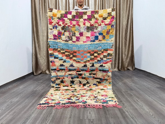 Vintage Boucherouite Rug: 3.3x6.3 Ft, Recycled Fabric Moroccan Rug