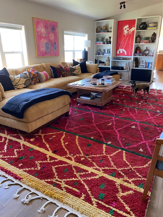 Custom Moroccan Rug,  Red Rug, Abstract Multicolored Carpet,  Handmade Boujaad Runner Rugs For Home, Beber Moroccan Area Wool Rugs