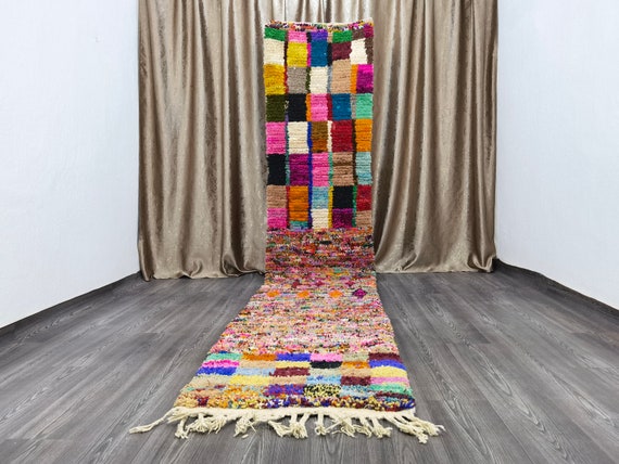 Gorgeous Moroccan Runner Rug - Authentic Beni ourain Runner Rug - Boho Runner Carpet - Berber Colorful Runner Rug - Shaggy Wool Rug