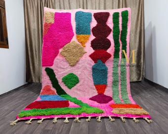 Op maat gemaakt roze Marokkaans tapijt – Handgemaakt wollen boho-tapijt