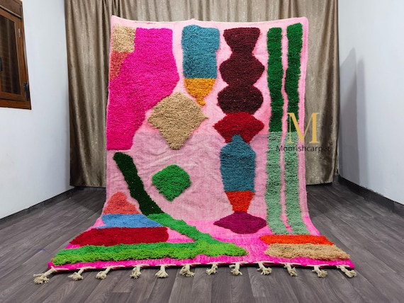 Custom Pink Moroccan Rug – Handmade Wool Bohemian Carpet