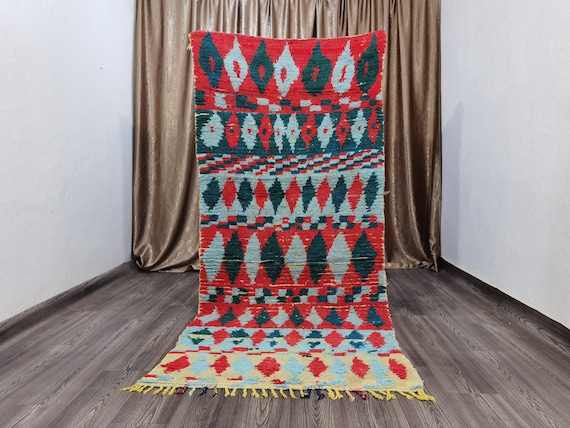 60% OFF , Gorgeous Vintage Moroccan Rug , Azilal rug , Handmade Moroccan Rug , Bohemian Rug , Home Decor Aesthetic , Colorful Kitchen Runner