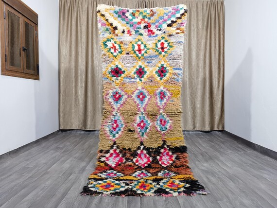 Brown Moroccan Runner Rug, Moroccan Handmade Runner Rug, Authentic Moroccan Rug, Traditional Rug, Boho Rug 3x8.3 Ft 93 X 252 cm .