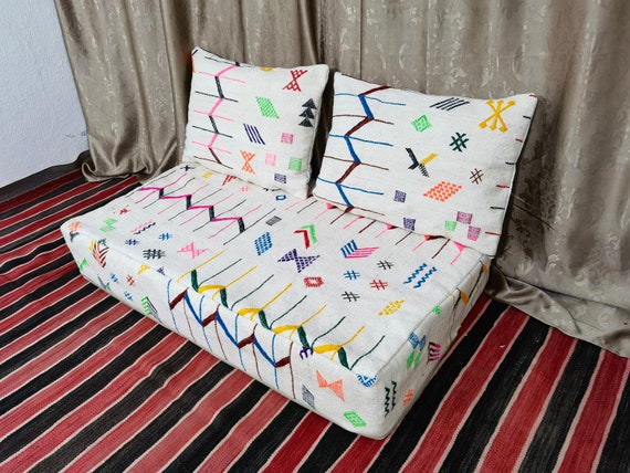 Moroccan Sofa , Unstuffed Complete set Long Floor Cushion 4/5/6/7 ft (120/150/180/210 x70x20 cm) + 2 Back Pillows .