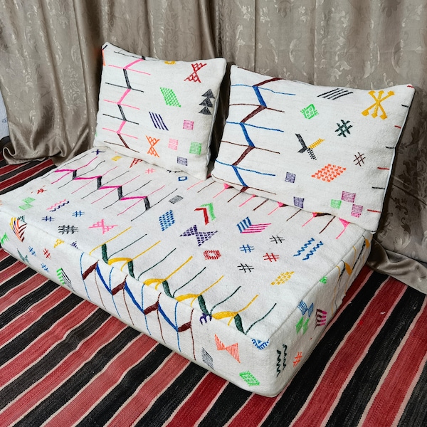 Moroccan Sofa , Unstuffed Complete set Long Floor Cushion 4/5/6/7 ft (120/150/180/210 x70x20 cm) + 2 Back Pillows .